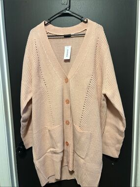 EVANS Blush Pink Button-Front V-Neck Oversized Cardigan
